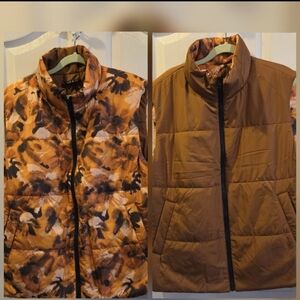 Iman Reversible Vest Women's Large Brown Geometric Print Athletic Designer New